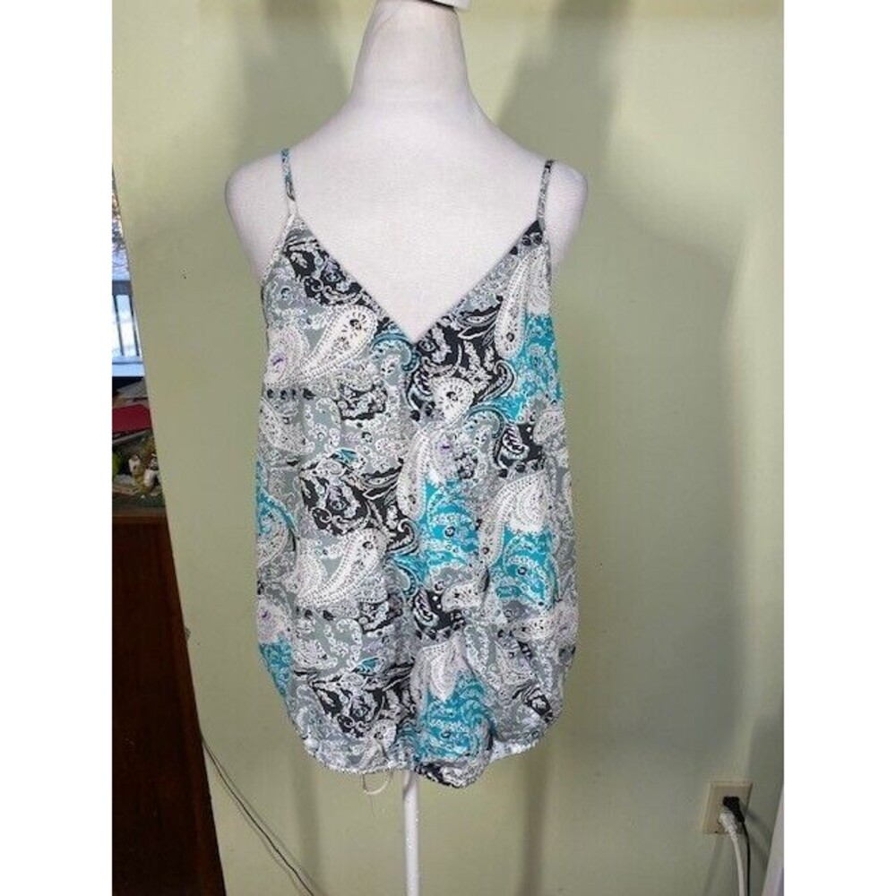 Charming Charlie Teal Black White Paisley Spaghetti Strap Blouse